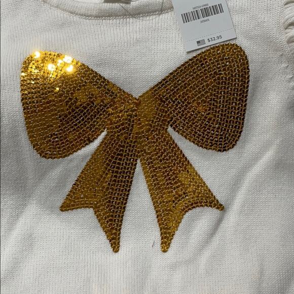 Gymboree 4 cream gold bow sequin sweater NWT preppy cotton ruffled shoulder - Picture 2 of 8